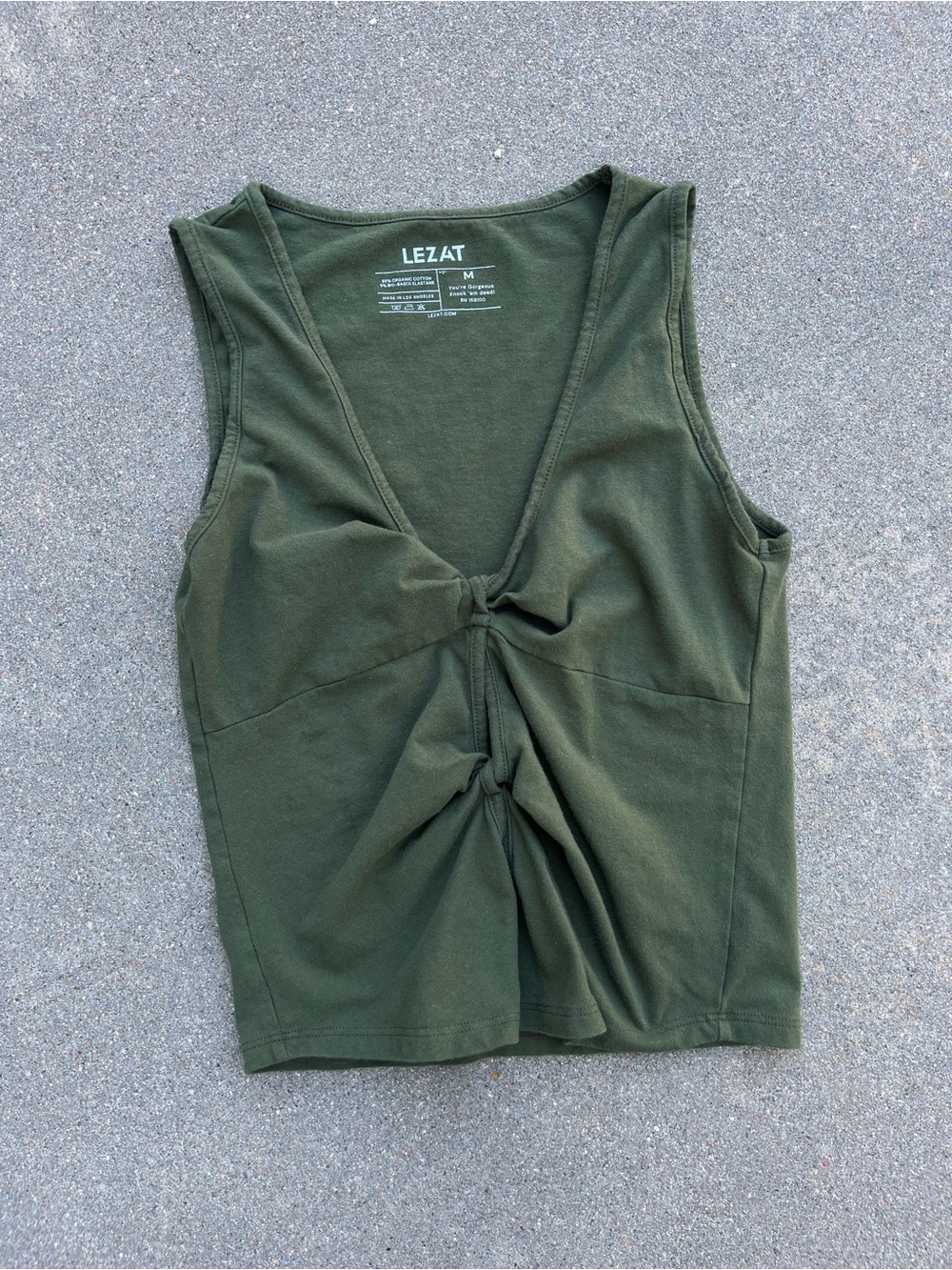 Organic Cotton Olive Green Lezat Twist-Front Athletic Sleeveless Tank Top